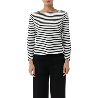 Sweatshirt "zeitloses Design mit modernem U-Boot-Ausschnitt", Damen, Gr. 38, weiß schwarz stripe, Sweatware, Obermaterial: 59% Baumwolle, 29% Modal, 12% Polyester, COMMA CASUAL IDENTITY, bequem hüftlang, U-Boot-Ausschnitt, abgesteppt, Sweatshirts Sweatshirt, gestreift, casual, bequem, U-Boot-Ausschnitt, mit Modal