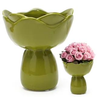 LUPATDY Kleine Keramikvase Grün, Moderne Tischvase für Pampasgras & Blumen, Ästhetische Dekovase im Bauernhaus Stil für Wohnzimmer, Esstisch, Büro - Home Decor (13.5 cm)