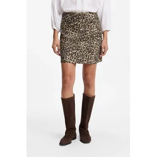 Minirock BOSS ORANGE "Vakily Premium Damenmode", Damen, Gr. 38, braun (open miscellaneous 960), Web, Obermaterial: 68% Baumwolle, 29% Polyester, 3% Elasthan, gemustert, regular fit kurz, Röcke Minirock, aus elastischem Jacquardstoff mit Leopardenmuster