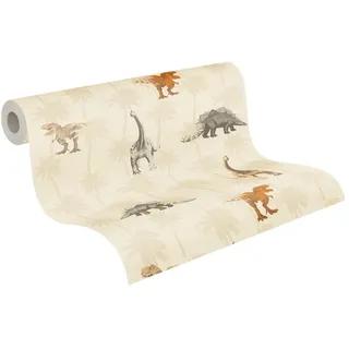 A.S. Création Tapete Dinosaurier beige - Tapete mit Tieren - Kindertapete Jungs - 10,05m x 0,53m - Tiertapete Kinderzimmer - Made in Germany