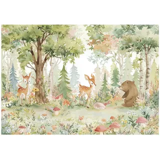WallArena Fototapete Kinderzimmer Tiere Wald 400x280 , Multicolor , Papier , Baum/Pflanze/Natur , Rechteckig , 400x280 cm , FSC 100% , Tapeten & Wandverkleidungen, Fototapeten