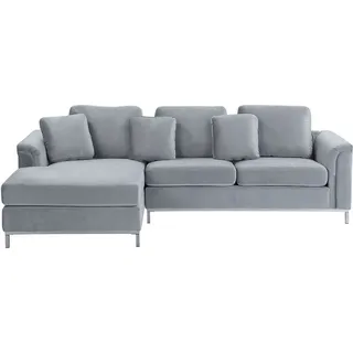 BELIANI 4-Sitzer Ecksofa Rechts Grau Samt mit Kissen Silberne Metallbeine Edelstahlfüße L-Förmig Modern für Wohnzimmer - Grau