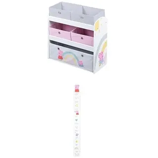 Bundle aus roba Spielregal Holz Peppa Pig - mit 5 Boxen + roba Messlatte für Kinder Peppa Pig - Skala von 70 cm bis 150 cm