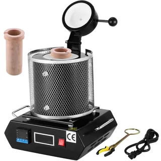 Vevor Goldschmelzofen 1350 W 1150 °C Max. Temperatur, digitaler elektrischer Schmelzofen 1 kg Keramiktiegel zum Gießen und Raffinieren von Edelmetallen, zur Verarbeitung von Gold Silber Kupfer Schwarz