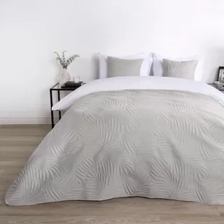 OHS Bettüberwurf für King-Size-Betten, Blattmotiv, gesteppter Überwurf, Super-King-Size-Bett, Tagesdecke für Sofas, Stühle, Couches, leichte Decke, super weich, bequem, 200 x 240 cm, Grau