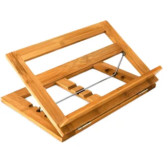 Relaxdays Kochbuchständer Bambus H x B x T: ca. 22 x 33 x 22,5 cm Rezepthalter neigungsverstellbar in 3 Stufen Buchständer für Küche und Büro als Kochbuchhalter und Leseständer Buchstütze Holz, natur