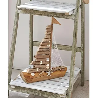 Deko Segelboot "Sailor" aus Treibholz mit Muscheln, 39 cm hoch, Segelschiff, Dekoboot, Holzschiff