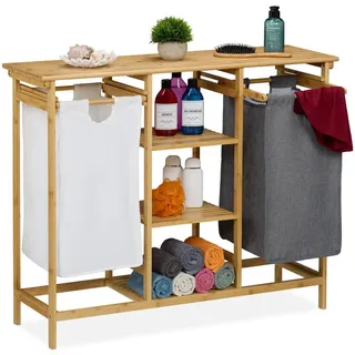 Relaxdays Wäschekorbregal , Holz, Textil , Rechteckig , 100x80x32 cm , Haushalt & Kleinelektro, Wäschepflege, Wäschekörbe & Wäschetonnen