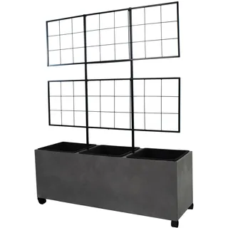 Dehner Spalierkasten Milano, Pflanzkasten frostbeständig/UV-beständig/wetterfest, ca. 100 x 130 x 35 cm, inkl. Rollen / 3 Pflanzeinsätzen, Leichtbeton, grau