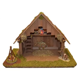 Alfred Kolbe Krippe »Krippenstall ohne Trafo« mit Laterne, Lagerfeuer, Hackstock, braun
