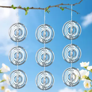LEIMEND 3 Stück Reflektierende Vogelabwehr Windspiel Runde Vogelabwehr Windspiele Reflektierende 3D Edelstahl Windspiele Gegen Tauben Spatzen Vögel Windspiel Metall für Balkon Garten Teich