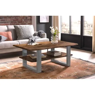 Couchtisch Baumkante 115 x 65 cm Akazie massiv + nussbaumfarben silber PATRICK - Braun