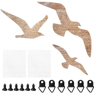 3 Stück Holz Möwe Wanddeko in verschiedenen Formen, maritime Wanddekoration für Badezimmer, Wohnzimmer und Schlafzimmer