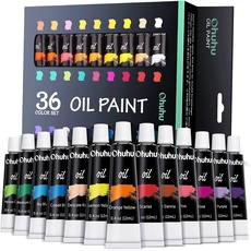 Ohuhu Ölfarbe Set 36 Farben, 12ml/Tuben Öl-Basis Ölfarben auf Leinwand Malerei ungiftig Groß für Künstler Anfänger Erwachsene Klassenzimmer Ideale Geschenke Kunstzubehör