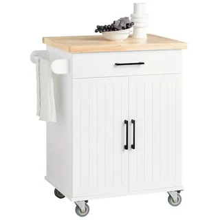 SoBuy FKW119-WN Küchenwagen mit Rollen Servierwagen mit Arbeitsplatte Rollwagen Küche Kücheninsel Küchenschrank Weiß-Natur BHT ca. 74,5x91x45,5cm - Weiß