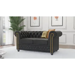s-style möbel Chesterfield Couch Mikrofaser 2-Sitzer Grau