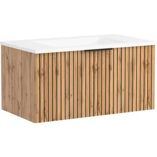 Held Waschtischkombi , Schwarz, Eiche Wotan , Metall , 1 Schubladen , 80 cm , hängend , Badezimmer, Waschbecken & Armaturen, Waschtische