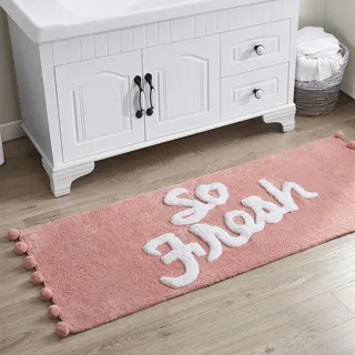 VCNY Home | Fresh Collection | Badteppich – Ultra Plüsch Pom Pom Flor – Optimale Saugfähigkeit für Badezimmer, 61 x 152,4 cm, Blush