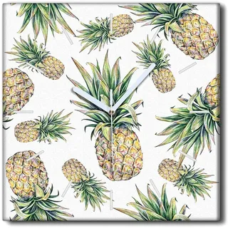 Coloray Uhr auf Leinwand 30x30 cm Wand Uhr Dekoration Wohnzimmer Segeltuch weiße Zeiger -Ananas-Abstraktion. - Bunt