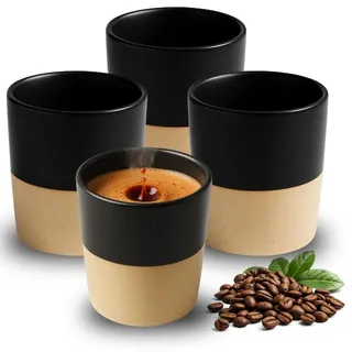 Maxito Espressotassen schwarz aus Steingut mit 90 ml im 4er Set für Kaffeeliebhaber - Espresso & Kaffeetassen - Geschenke für Männer und Frauen