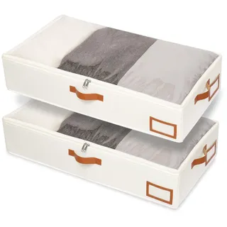 Yawinhe 2 Stück Unterbettkommode, Unterbett-Aufbewahrungstasche, Kleideraufbewahrung, Faltbare Aufbewahrung Kleidung mit Klarem Fenster, für Bettdecken, Kleidung, 80x40x15cm, Beige