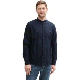 Tom Tailor Regular Fit Kurzarmhemd mit Leinenanteil im Pünktchen-Muster, Navy Chambray dot Design, XL
