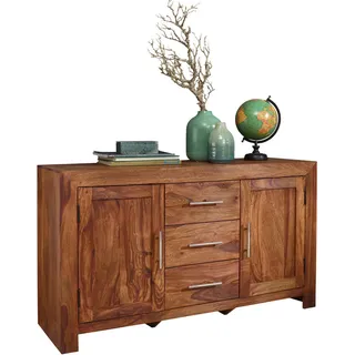 Mid.you Sideboard , Sheeshamfarben , Holz , Sheesham , massiv , 3 Schublade(n) Schubladen , 118x70x40 cm , stehend, handgemacht , Holzmöbel, Kommoden Holz, Sideboards Holz