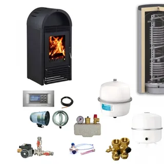 Wassergeführter Kaminofen Marbella Schwarz | Komplettset Hygiene | 12 kW