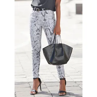 7/8-Jeggings LASCANA, Damen, Gr. 34, N-Gr, schwarz-weiß (sanftes weiß, anthrazit bedruckt), Denim/Jeans, Obermaterial: 67% Baumwolle, 29% Polyester, 4% Elasthan, bedruckt, figurbetont knöchelfrei, Hosen 7/8-Jeggings, mit Alloverprint, schmale Passform, Super-Stretch-Qualität, Topseller