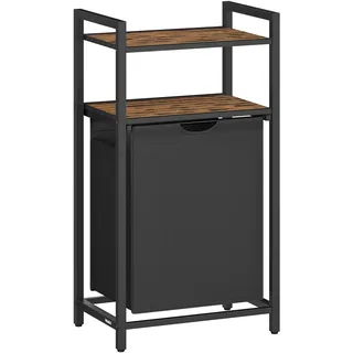 VASAGLE Wäschekorb, Wäschesammler mit 2 Ablagen, Wäschesack ausziehbar und abnehmbar, 65 Liter, für Badezimmer, Waschküche, vintagebraun-schwarz BLH212B01
