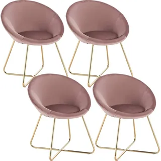 WOLTU 4 x Esszimmerstühle 4er Set Esszimmerstuhl Küchenstuhl Polsterstuhl Design Stuhl, mit Sitzfläche aus Samt, Gestell aus Metall, Rosa - Rosa