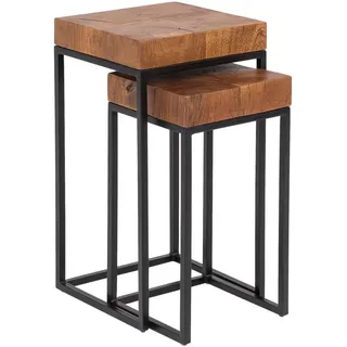 Mid.you Satztisch , Sheeshamfarben , Holz , 2-teilig , Sheesham , massiv , quadratisch , eckig , 30x60x30 cm , Wohnzimmer, Wohnzimmertische, Beistelltische