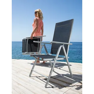 Gartenstuhl MERXX "Lima, TOPSELLER", schwarz, B:57cm H:108cm T:65cm, Obermaterial: 100% Polyester, Stühle, Gartenstuhl, 2er Set, Alu/Textil, verstellbar, schwarz, Topseller