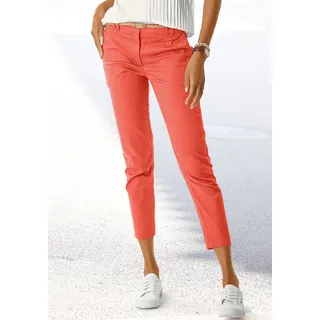 Chinohose VIVANCE, Damen, Gr. 34, N-Gr, orange (papaya), Web, Obermaterial: 98% Baumwolle, 2% Elasthan. Gürtel: 100% Polyurethan, unifarben, figurumspielend knöchellang, Hosen Chinohose, in klassischer Basic-Form, Stoffhose, Business-Look, Topseller