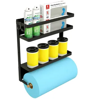 Papierhandtuchhalter mit Ablage, 2-in-1-Magnetablage, robuster, rustikaler Papierhandtuchhalter mit 2 abnehmbaren Haken, Taschentuchhalter für Geräteschuppen, Garage, Werkbank, Küche, Bastelraum oder