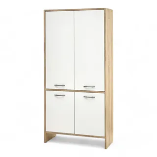 Stella Trading Boom Badezimmer Kommode in Weiß/Sonoma Eiche Optik - Badezimmerschrank Bad Schrank mit viel Stauraum - 65 x 135 x 28 cm (B/H/T)