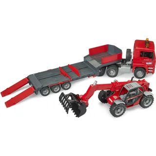 Bruder 02774 - MAN TGA LKW mit Tieflader und Manitou Teleskoplader rot 1:16