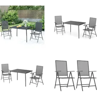 vidaXL 3 tlg. Garten Essgruppe Anthrazit Stahl - Garten-Essgruppe - Garten-Sitzgruppe - Outdoor Möbel Set - Gartenmöbel-Set - Grau