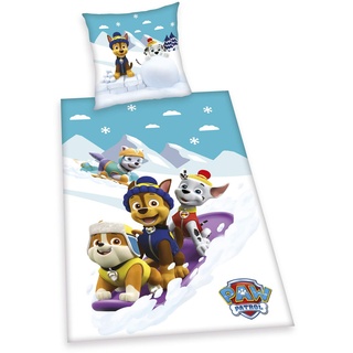 Herding Paw Patrol Bettwäsche-Set, Kopfkissenbezug 80 x 80 cm, Bettbezug 135 x 200 cm, mit praktischem Knopfverschluss, 100% Baumwolle/Flanell