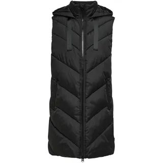 JACQUELINE de YONG JDY Damen 3/4-lange Steppweste mit Kapuze JDYSkylar Padded Hood Waistcoat 15220630 Black S