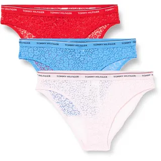 Tommy Hilfiger Damen 3er Pack Slips Bikini Form mit Spitze, Mehrfarbig (Fierce Red/Blue Spell/Pearly Pink), XS