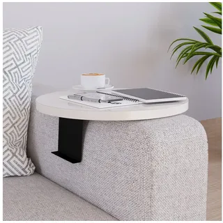 [en.casa] Couchtablett ‘Kuleskyd’ verstellbar Ø34 cm Metallhalterung Creme - Beige