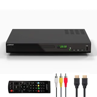 LONPOO 1080P Blu-Ray DVD Player für TV,HDMI/AV,Dolby TrueHD & DTS-HD Audio | 1080P Full HD Blu-Ray (Region B) & Region-Free DVD Player. Unterstützt Dolby & DTS Audio, HDMI/AV-Anschluss mit Kabeln.