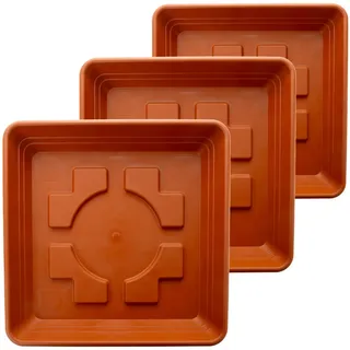 LIVINJA 3er Untersetzer Pflanzkübel 35x35 cm - Pflanzuntersetzer Terracotta für Blumentopf Untersetzer Groß Außen 40x40 - Robuste Made in Germany