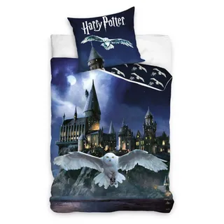 Harry Potter Bettwäsche 135x200 cm – Wende-Bettbezug mit Eule Hedwig & Schloss Hogwarts – Offiziell lizenziert, 100% Baumwolle, Kinder & Teenager