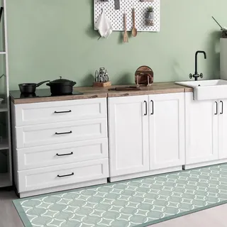 CREARREDA Old Style Green Kitchen Rug, 180 x 50 cm, Non-Slip and Washable Vinyl, 100% Made in Italy, Deluxe Line