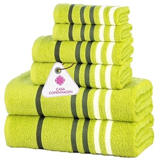 Casa Copenhagen Exotisches 6-teiliges Handtuch-Set, Limettengrün, 525 g/m2, 2 Badetücher, 2 Handtücher, 2 Waschlappen aus weicher ägyptischer Baumwolle für Badezimmer, Küche und Dusche