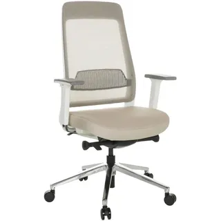 Mid.you Drehstuhl , Grau, Weiß, Beige , Kunststoff , Drehkreuz , 67x118x63 cm , Wippmechanik mit Härtegradeinstellung, ergonomische Rückenlehne , Büromöbel, Bürostühle, Drehstühle