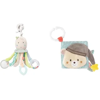 Fehn Activity-Spieltier Oktopus – Baby Motorikspielzeug für Kinderwagen & Soft Bilderbuch Bruno – Baby Fühlbuch aus Stoff mit Tier Motiven