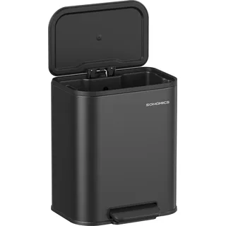 SONGMICS Mülleimer Küche, 20 Liter Abfalleimer mit Deckel, Tretmülleimer, Stahl, Softclose, Offenhaltefunktion - Schwarz